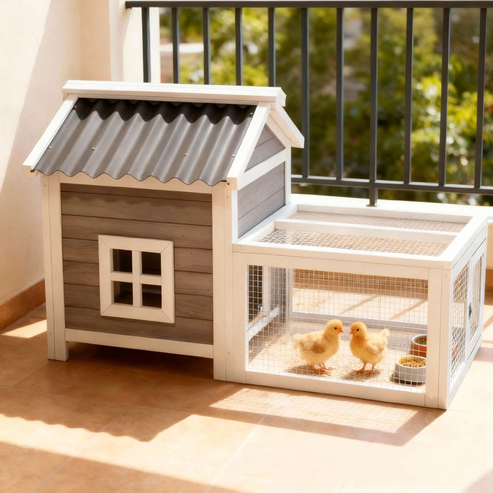 Gallinero de madera para interiores y exteriores, jaula para mascotas con cerraduras seguras y correderas Foto 1 de 4