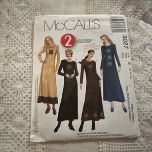 Vestido suelto McCalls 3027 con mangas largas faltas talla 8 12 patrón de costura sin cortar - Imagen 1 de 4