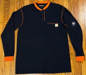 Bocomal FR Henley Fire Resistant CAT 2 NFPA 2112 Navy Orange L/S Shirt Men’s XL - Picture 1 of 7