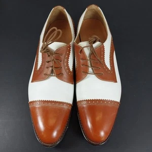 Mens PAUL FREDERICK Leather Oxford Shoes SIZE 8 (MADE IN ITALY) Camel And White - Picture 1 of 10