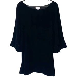 SOFT SURROUNDINGS Velvet Flare Sleeve Silk Blend Mini Dress Black Medium Holiday - Picture 1 of 4