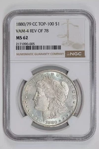 1880/79-CC VAM-4 REVERSE OF 1878 MORGAN DOLLAR NGC MS62 - Picture 1 of 2