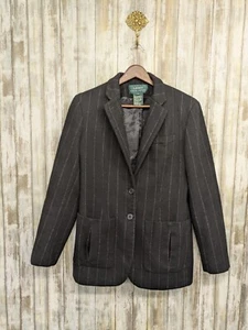 Lauren Ralph Lauren Womens Blazer Black Pinstripe Wool 100% Lambswool Size 4 - Picture 1 of 11