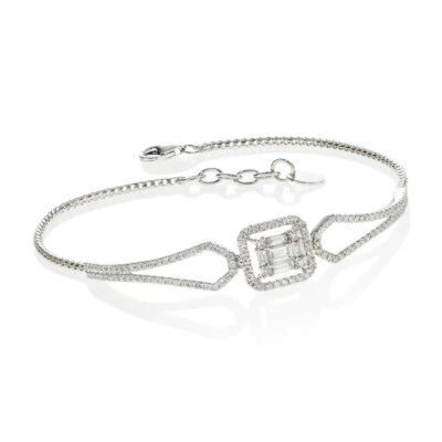 Pulseras nupciales baguette blancas cristalinas y corte redondo de 2,03 quilates de circonita cúbica Foto 1 de 3