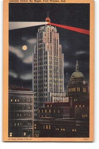 Cartolina Lincoln Tower Night Fort Wayne Indiana Moonlight Beacon Dome Art Deco - Foto 1 di 2