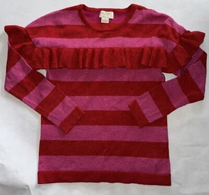 Kate Spade Girl's Metallic Striped Knit Long Sleeve Ruffle Accents Sweater 12 - Picture 1 of 4