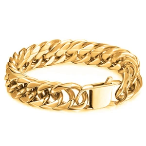 Mens 16mm Stainless Steel Gold Plated Miami Cuban Link Bracelet - Picture 1 of 10