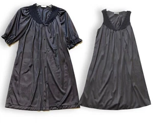 Vintage Vanity Fair Nachthemd Morgenmantel Peignoir Set Gr. Small grau seidig Spitze - Bild 1 von 6