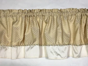 JC Penney Gold Diamond Sateen Damask Ivory Valance 78 x 18" Corded Trim - Picture 1 of 6