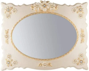 SPECCHIO IN LEGNO AVORIO E FOGLIA ORO CON STRASS - Imagen 1 de 1