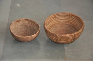 2 Pc Vintage Wooden Handcrafted Bamboo Stick Woven Flower Basket - Picture 1 of 9