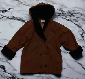 Vintage International Scene Damen Mantel mit Plüschkragen Kapuze Gr. 12 RN25585 - Bild 1 von 7