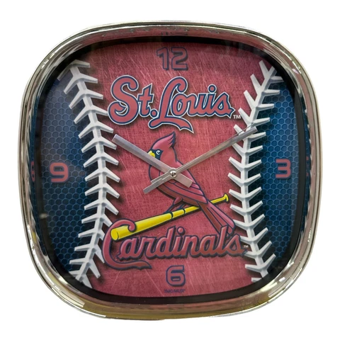 St. Louis Cardinals Chrome Rounded Square Baseball Theme Clock  12" x 12" Cover