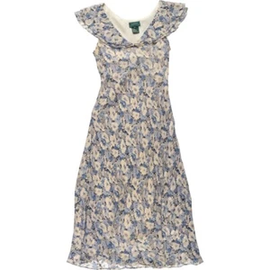 Vintage Ralph Lauren floral ruffle V-neck silk sleeveless A-line dress size M - Picture 1 of 16