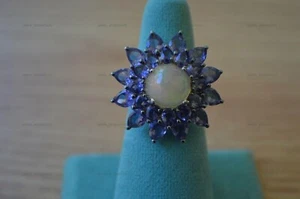 Anillo de aniversario de cóctel de plata de ley 925 ópalo natural ovalado - Imagen 1 de 11