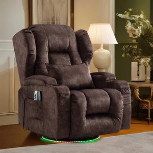 Swivel Glider Rocker Recliner Power Rocking Chair with Massage and Ambient Light - Picture 1 of 40