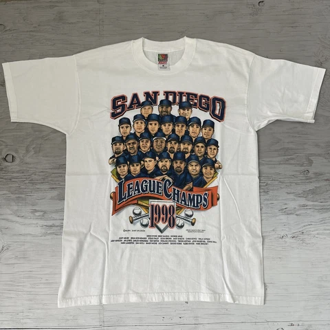 Vintage 90s MLB San Diego Padres League Champs Baseball Caricature Shirt Large Cover