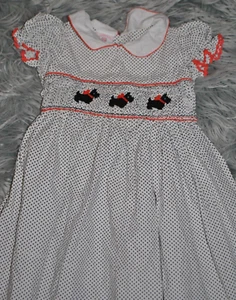 MARMELLATA CLASSICS Vintage Polka Dot Scootie Dog Smocked Dress 6 - Picture 1 of 2
