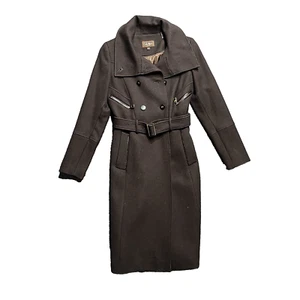 Cole Haan Double Breasted Wool Blend Long Overcoat Old Money Preppy Brown Sz 2 - Picture 1 of 19