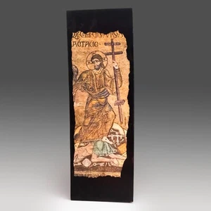 Religious Wooden Wall Plaque Medieval Style Christ with Cross on Aged Wood Panel - Picture 1 of 5