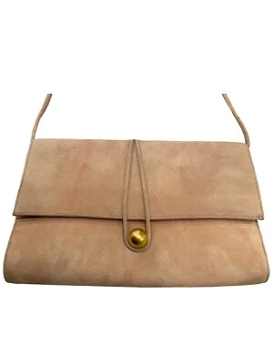 DKNY Donna Karan Suede Genuine Suede Leather Flap Crossbody, Blush Pink & Gold - Image 1 of 4
