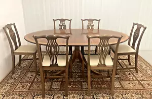 More details for brights of nettlebed georgian style sheraton single pedestal inlaid dining set