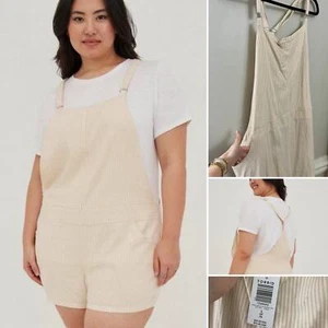 Neu mit Etikett Torrid sonnengelb gestreift Stretch Leinenmischung Shortall Overall Strampler 4X - Bild 1 von 12