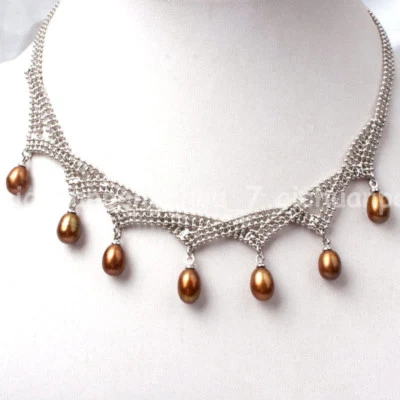 Natural 7-8mm Rice Multicolor Cultured Pearl Pendant Chain Choker Necklace 17'' - Image 1 of 4
