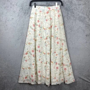 Vintage 90s Cottagecore Floral Maxi Skirt Medium Full Hem White Romantic Soft - Picture 1 of 5