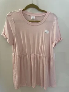 NWT Time and Tru Maternity Sz M Short Sleeve Drop Waist Top Light Pink Cuff Slv - Picture 1 of 6