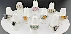 VARIETY STERLING SILVER 925 MULTI-COLOR GEMSTONE BANDS RINGS LOTS SZ 6-11 - Picture 1 of 4