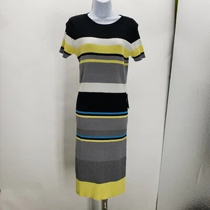 Chelsea28 Women's Multistrip Body-Con Short sleeve Sweater Dress Sz L NEW - Picture 1 of 10