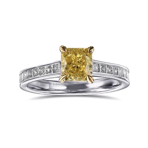 Anillo de boda IGI cultivado en laboratorio de 1,41 quilates elegante diamante amarillo VIvid oro blanco de 14 K - Imagen 1 de 13
