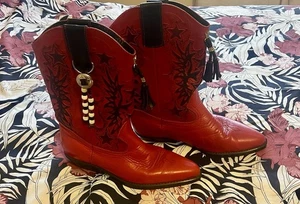 Wrangler Botas Vaqueras Rojo Cuero Línea Baile Rockabilly Damas Talla 4 Ex Con - Imagen 1 de 10