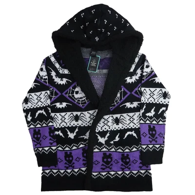 Nightmare Before Christmas Cardigan Girls Small Open Sweater Fair Isle Sherpa - Image 1 of 4