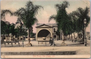 Postal vintage de San Diego de la década de 1910 de California "La Plaza" concha de cinta / coloreada a mano - Imagen 1 de 2