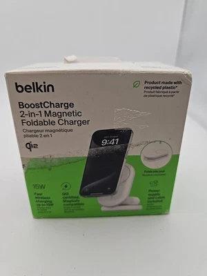 Soporte Cargador Plegable Magnético Belkin MagSafe BoostCharge 2 en 1 Qi2 Nuevo Sellado Foto 1 de 2