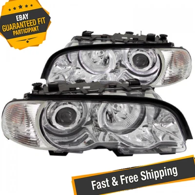Anzo 121268 Clear/Chrome Projector Headlights for 00-03 BMW 3 Series E46 2-Door Foto 1 de 4