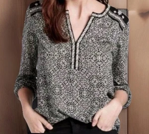LUCKY BRAND Top Womens 2X Plus Black White Floral Embroidered Lightweight Blouse - Picture 1 of 10