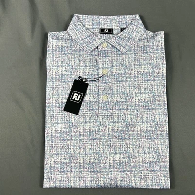 FootJoy Golf Shirt Polo Tweed Print Large White High Tide Polyester NWT MSRP $85 - Image 1 of 4