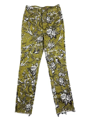 Pantalones de mezclilla recortados Anthropologie Pilcro Wanderer 27 verdes con estampado floral de pájaros Foto 1 de 4