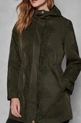 Abrigo Parka Ted Baker Mujer Verde Luceen Bordado Encaje Bordado Con Capucha 4 UK14-US10 Foto 1 de 4