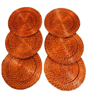 Caricabatteria piatto rattan vimini tondo 12,5" qualità boho, set di 6 - Foto 1 di 6