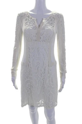 Nanette Lepore Womens Floral Lace Mesh Textured Zipped Midi Dress White Size 4 - Image 1 of 4