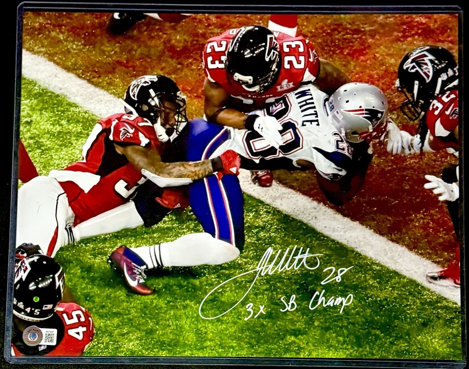 Foto firmada por James White 11x14 de los Patriotas de Nueva Inglaterra certificada por Beckett Foto 1 de 1