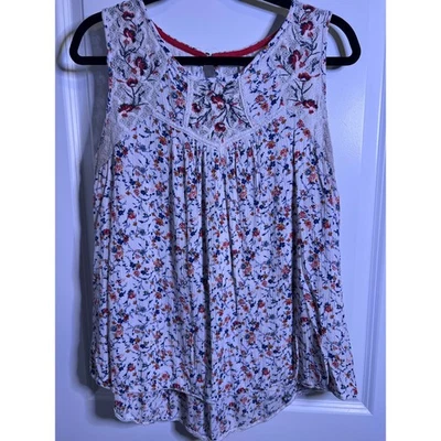 Blusa sin mangas Xhilaration bordada floral de encaje XL Boho Cottagecore Foto 1 de 4