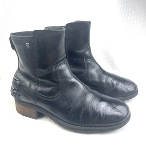 UGG "Orion" schwarze Damen-Bikerstiefel aus Leder mit Schnalle und Absatzriemen Größe 6,5 - Bild 1 von 10