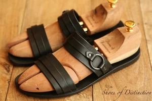 Gucci Black Leather Sandals Sliders Flip Flops Men's UK 9 US 10 EU 43 - Picture 1 of 12