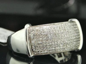 Diamond Band Mens 925 Sterling Silver Round Pave Wedding Engagement Ring .55 Ct. - Picture 1 of 5