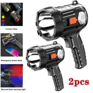 2x Super Bright Solar/USB Rechargeable LED Spotlight Flashlight Searchlight US - Picture 1 of 12